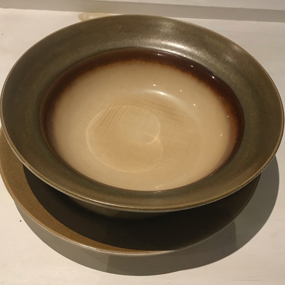 Sears Large Rimmed Bowl & Matching Plate Rustic Farmhouse Kitchen